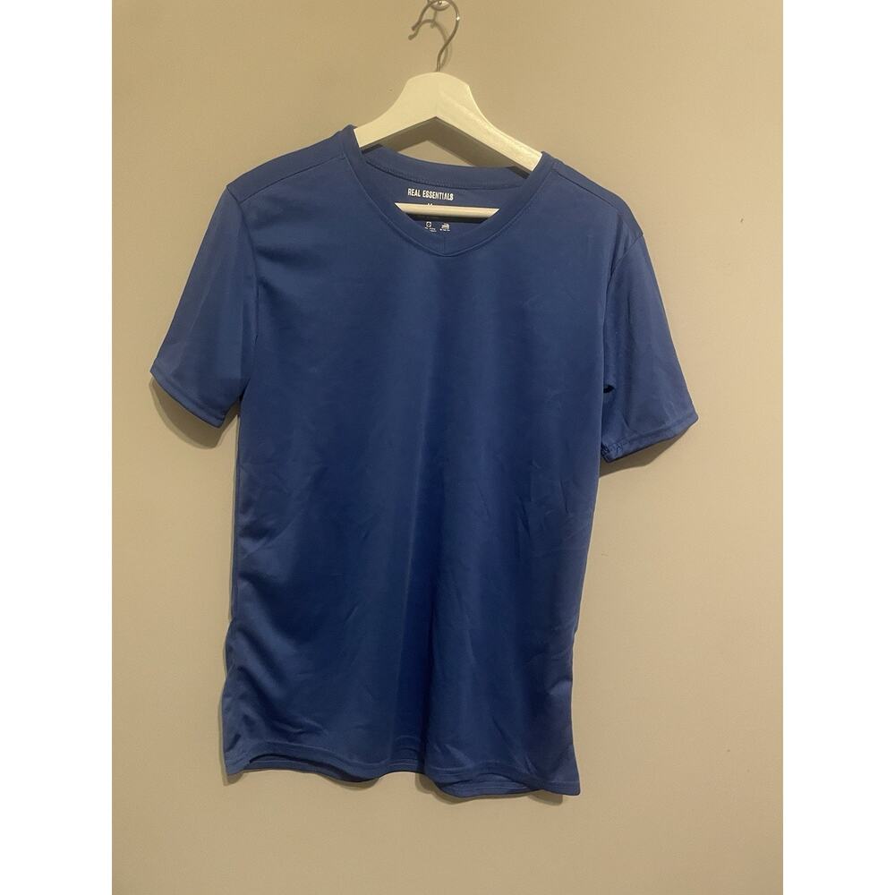 Real Essentials‎ Mens Blue V Neck Regular Fit Short Sleeve Casual T Shirt Size M